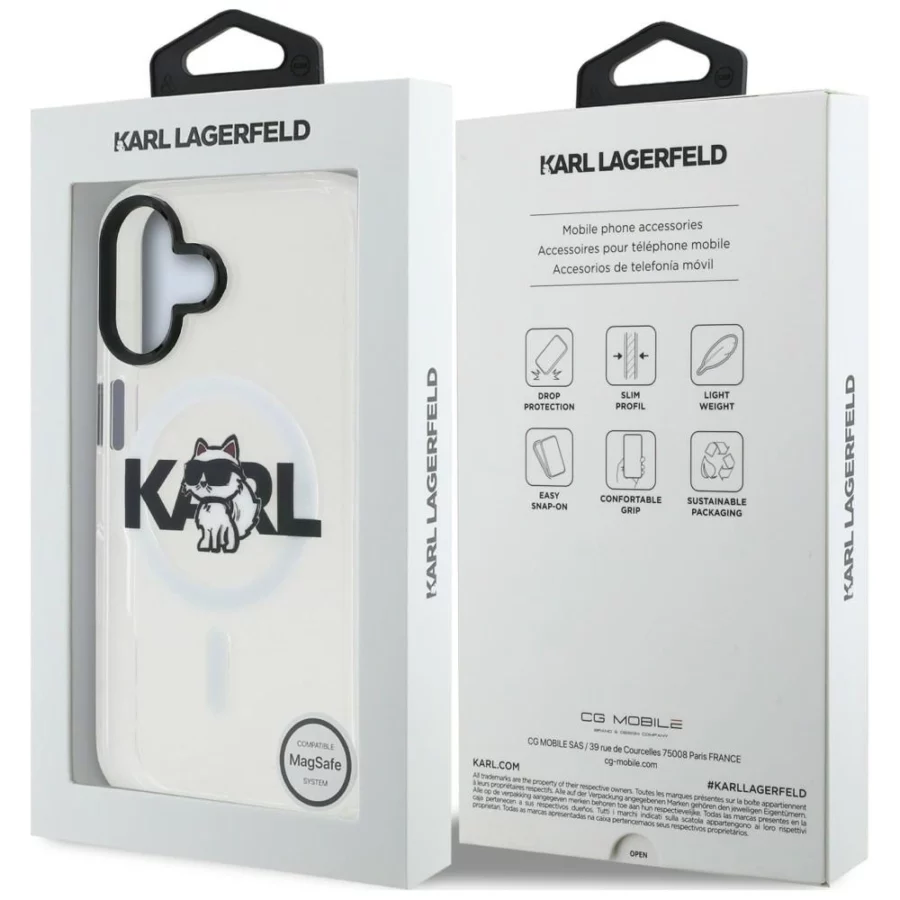 Etui Karl Lagerfeld IML Choupette Sketch Logo MagSafe na iPhone 16 - przezroczyste