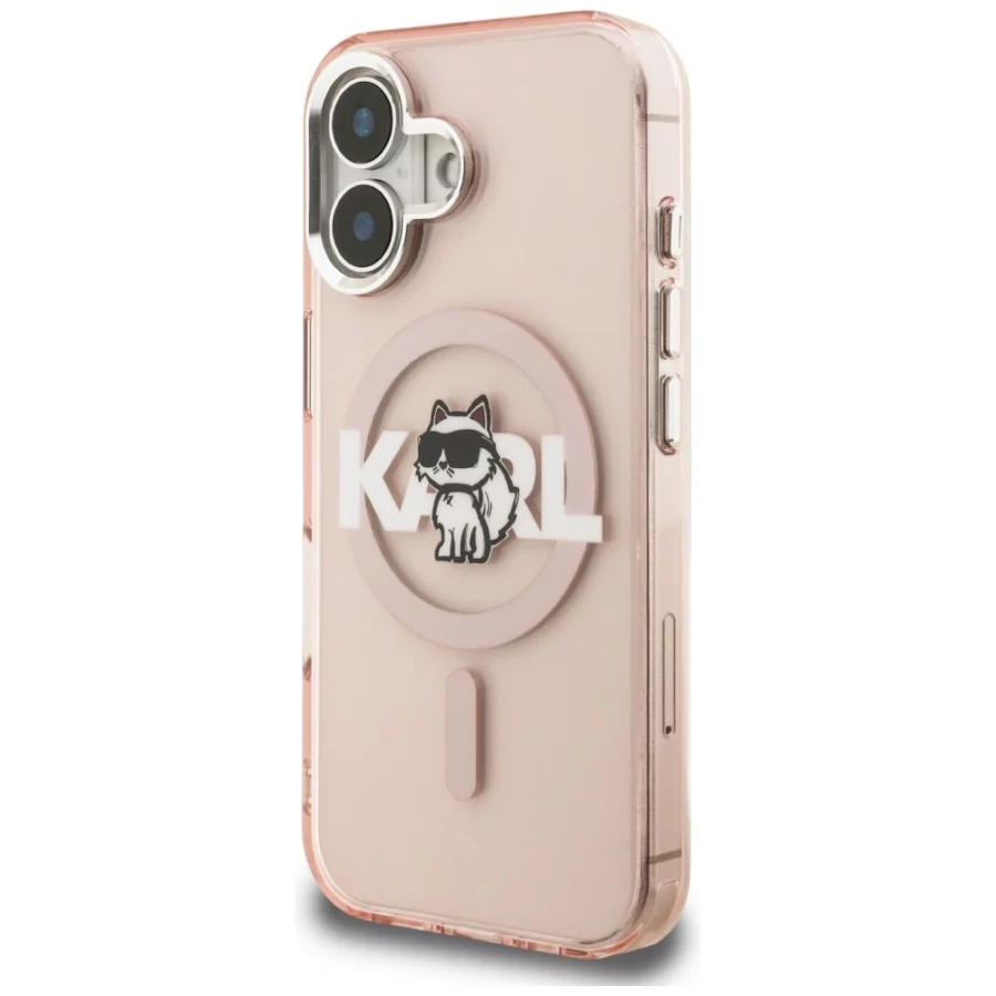 Etui Karl Lagerfeld IML Choupette Sketch Logo MagSafe na iPhone 16 - różowe