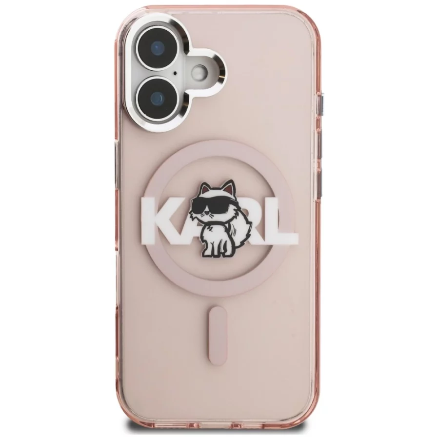 Etui Karl Lagerfeld IML Choupette Sketch Logo MagSafe na iPhone 16 - różowe