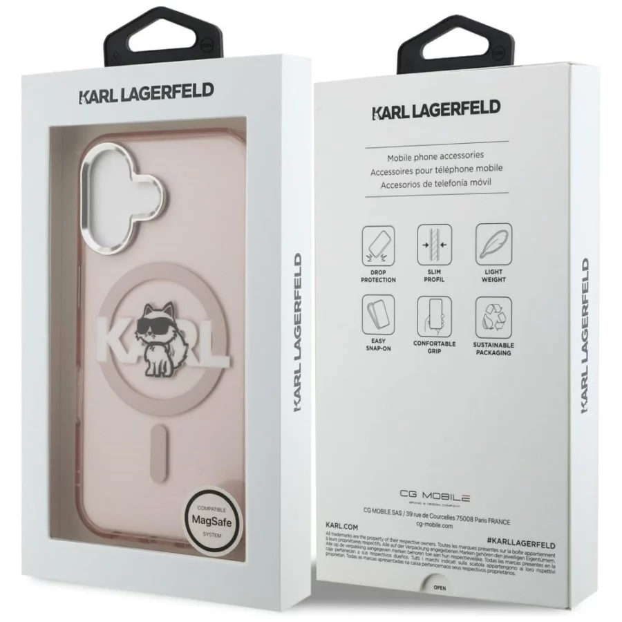 Etui Karl Lagerfeld IML Choupette Sketch Logo MagSafe na iPhone 16 - różowe