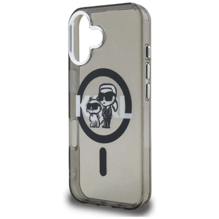 Etui Karl Lagerfeld IML Glitter Karl & Choupette Sketch Logo MagSafe na iPhone 16 - czarne