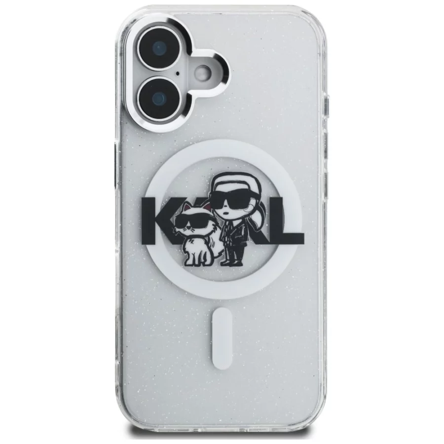 Etui Karl Lagerfeld IML Glitter Karl & Choupette Sketch Logo MagSafe do iPhone 16 - przezroczyste