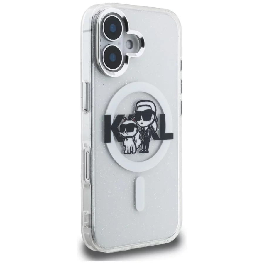 Etui Karl Lagerfeld IML Glitter Karl & Choupette Sketch Logo MagSafe do iPhone 16 - przezroczyste