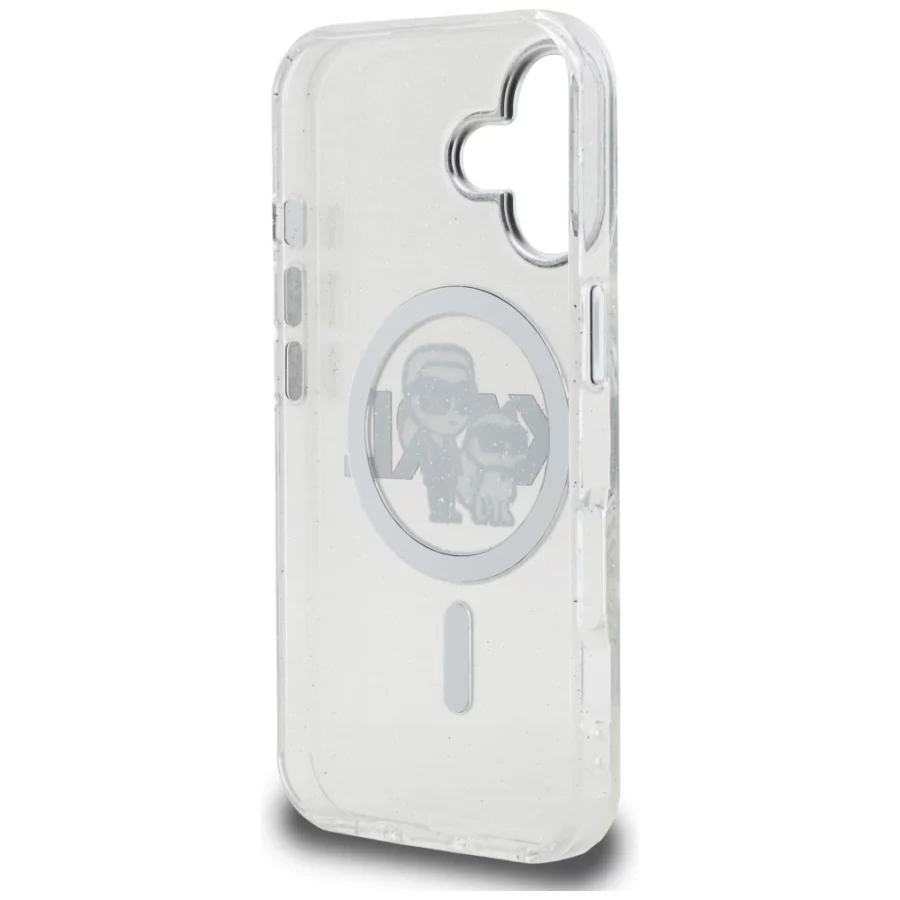 Etui Karl Lagerfeld IML Glitter Karl & Choupette Sketch Logo MagSafe do iPhone 16 - przezroczyste