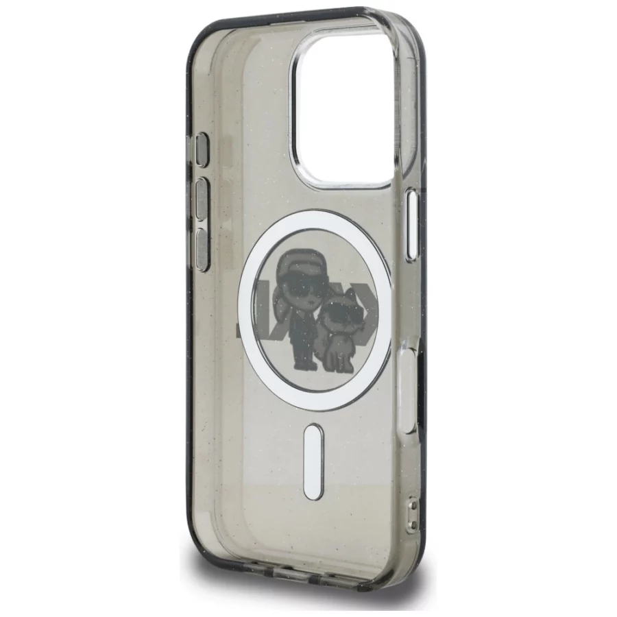 Etui Karl Lagerfeld IML Glitter Karl & Choupette Sketch Logo MagSafe na iPhone 16 Pro Max - czarne