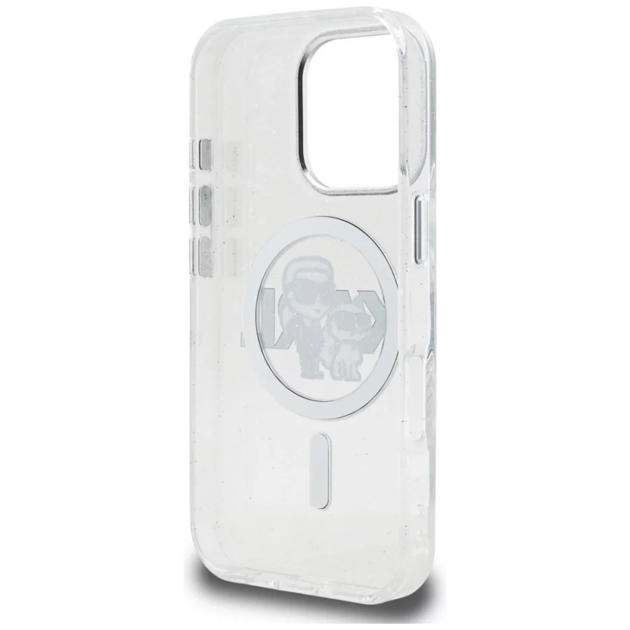 Etui Karl Lagerfeld IML Glitter Karl & Choupette Sketch Logo MagSafe na iPhone 16 Pro - przezroczyste