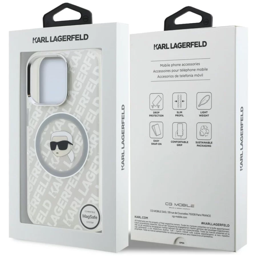 Etui Karl Lagerfeld IML Karl Head Logo MagSafe na iPhone 16 Pro Max - szare