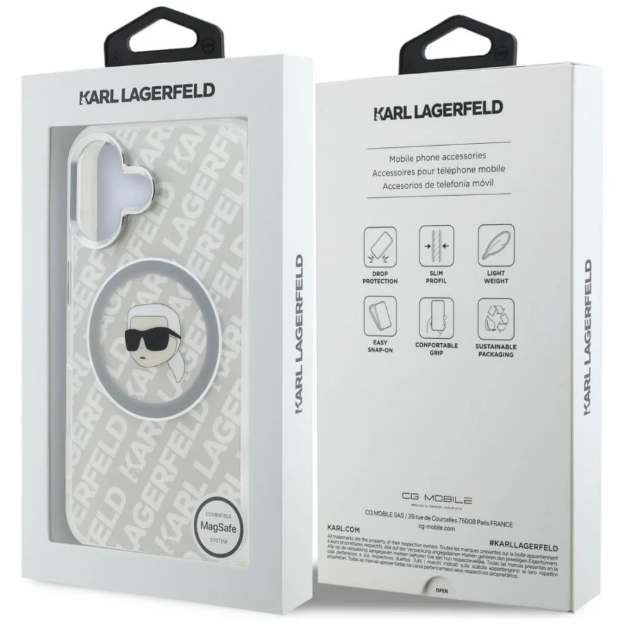 Etui Karl Lagerfeld IML Karl Head Logo MagSafe na iPhone 16 - szare
