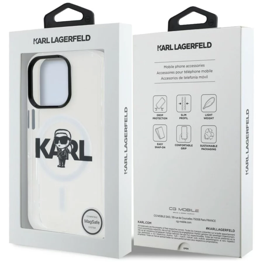Etui Karl Lagerfeld IML Karl Sketch Logo MagSafe na iPhone 16 Pro Max - przezroczyste