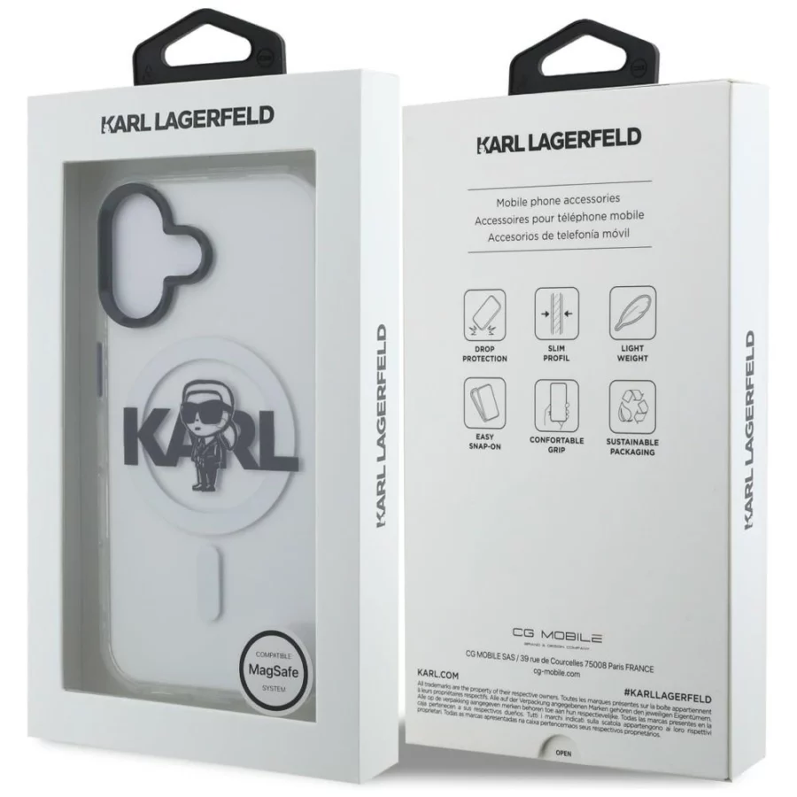 Etui Karl Lagerfeld IML Karl Sketch Logo MagSafe na iPhone 16 - przezroczyste