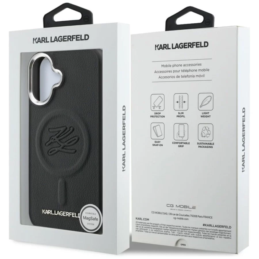 Etui Karl Lagerfeld Initial & Metal Logo MagSafe na iPhone 16 - czarne