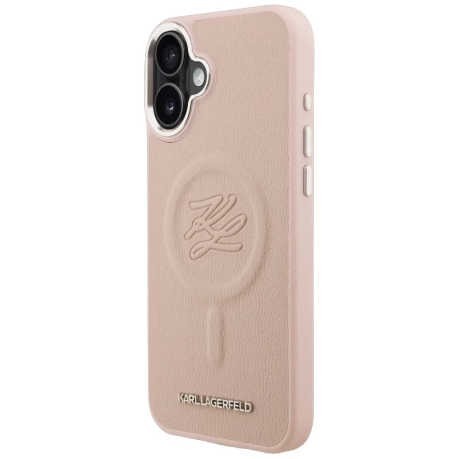 Etui Karl Lagerfeld Initial & Metal Logo MagSafe na iPhone 16 Plus - różowe