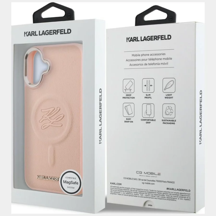Etui Karl Lagerfeld Initial & Metal Logo MagSafe na iPhone 16 Plus - różowe