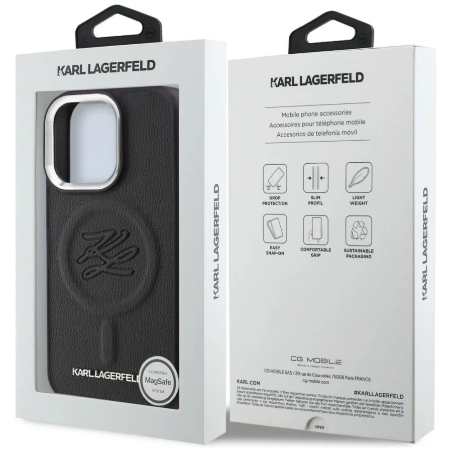 Etui Karl Lagerfeld Initial & Metal Logo MagSafe na iPhone 16 Pro - czarne