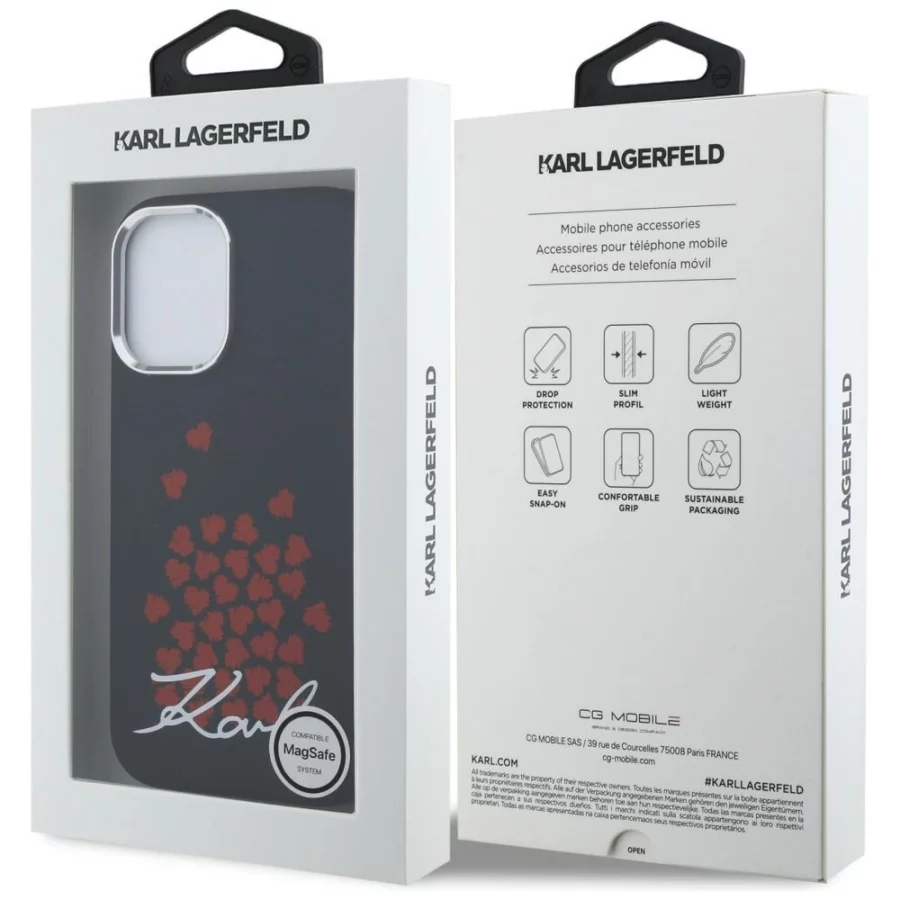 Etui Karl Lagerfeld Silicone Heart Sign Logo MagSafe na iPhone 16 - czarne