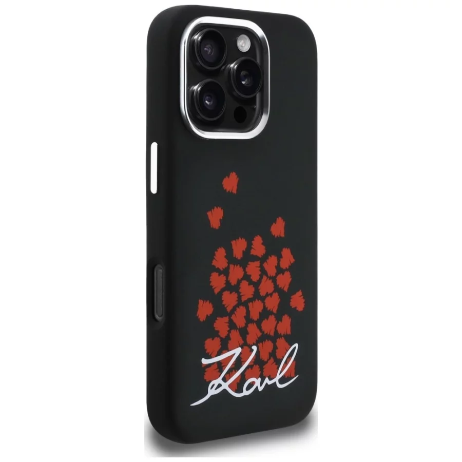 Etui Karl Lagerfeld Silicone Heart Sign Logo MagSafe na iPhone 16 Pro - czarne