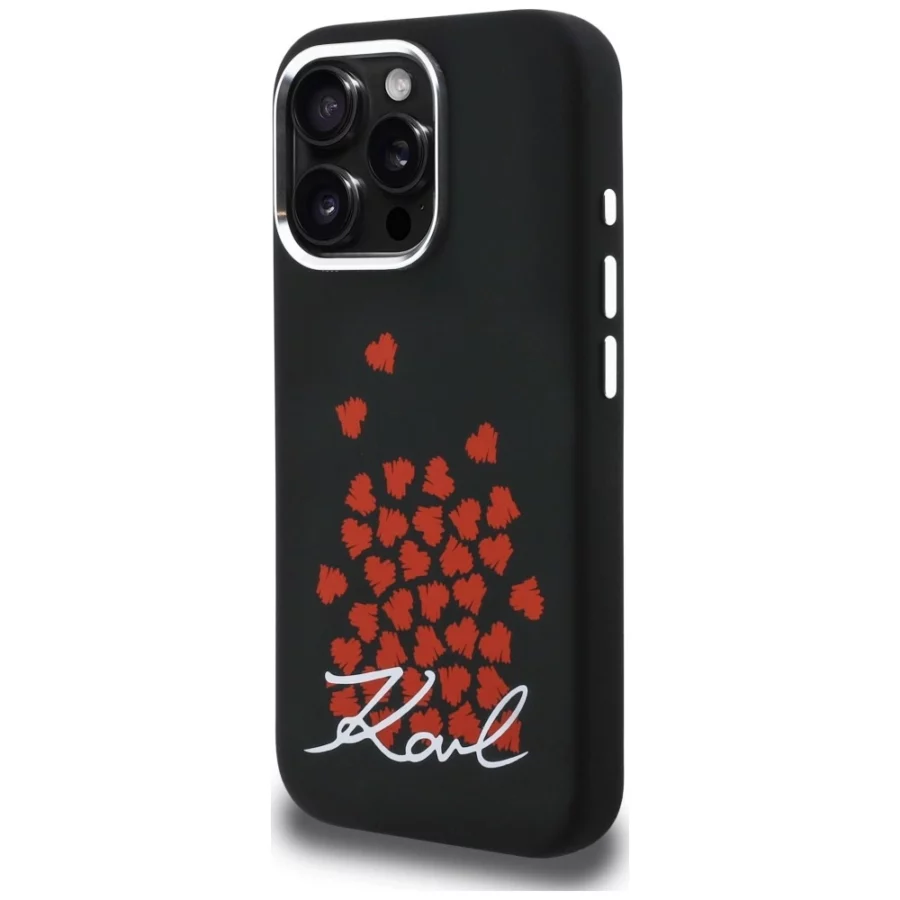 Etui Karl Lagerfeld Silicone Heart Sign Logo MagSafe na iPhone 16 Pro Max - czarne