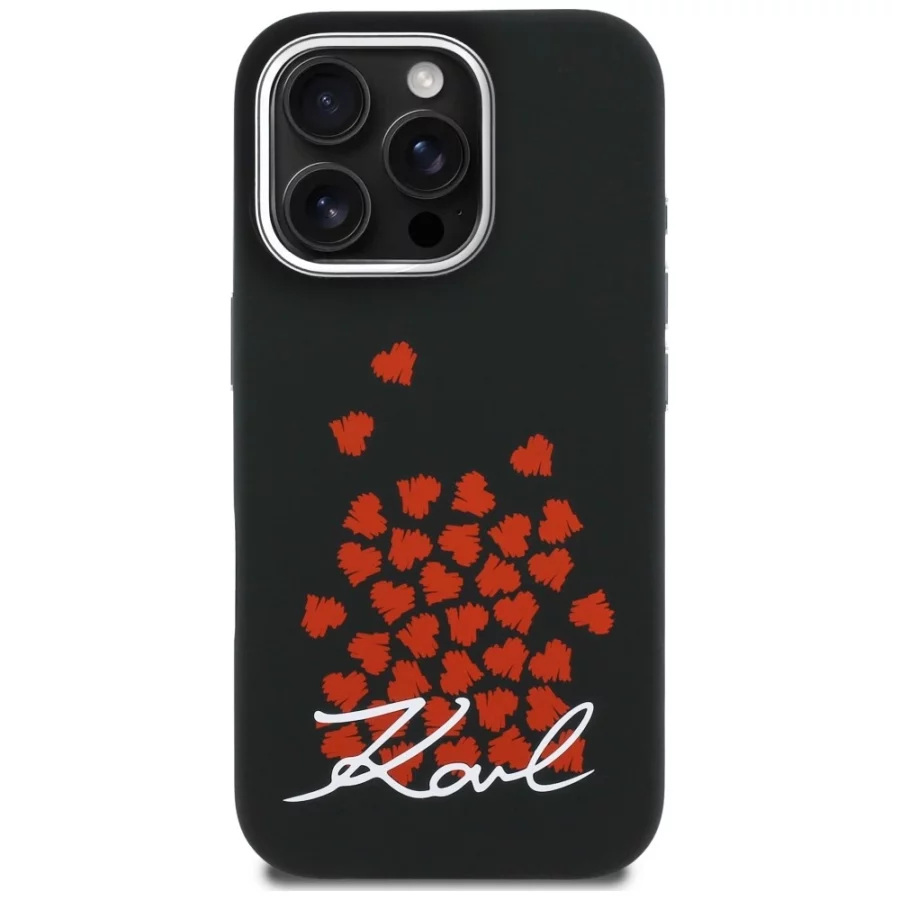 Etui Karl Lagerfeld Silicone Heart Sign Logo MagSafe na iPhone 16 Pro Max - czarne