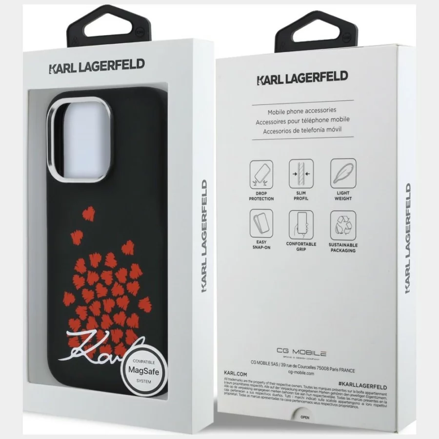 Etui Karl Lagerfeld Silicone Heart Sign Logo MagSafe na iPhone 16 Pro Max - czarne