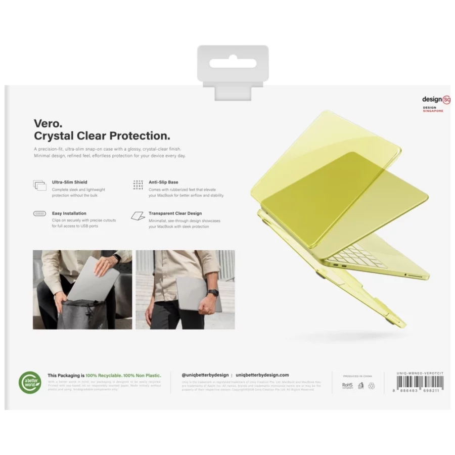 Etui UNIQ Vero na MacBook Neo - półprzezroczysto-żółte