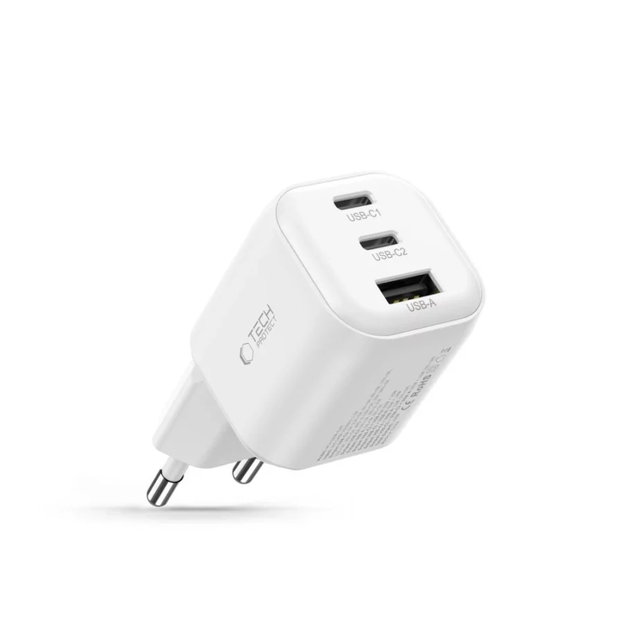 Ładowarka sieciowa Tech-Protect NCA100W-GaN 3-Porty PD 3.2 100W / QC3.0 - biała
