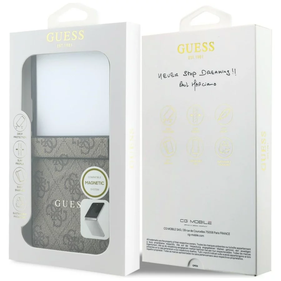 Etui Guess 4G Classic MagSafe na Samsung Galaxy Z Flip 8 - brązowe