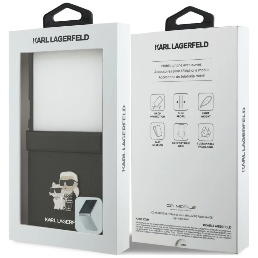 Etui Karl Lagerfeld Karl&Choupette Saffiano Pins na Samsung Galaxy Z Flip 8 - czarne