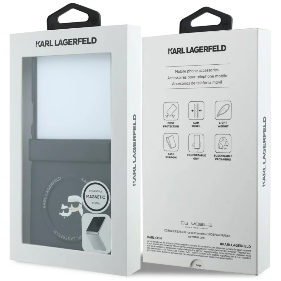 Etui Karl Lagerfeld Karl&Choupette Pins MagSafe na Samsung Galaxy Z Flip 8 - czarne