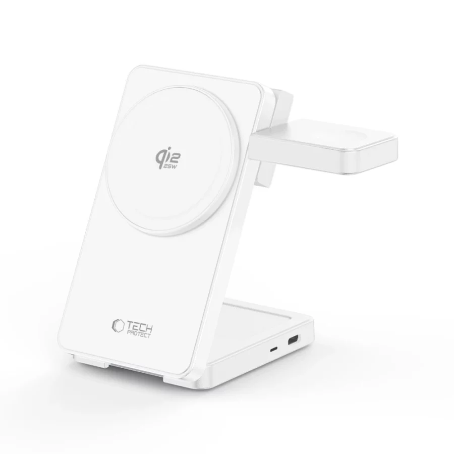 Ładowarka bezprzewodowa Tech-Protect A56 3in1 MagSafe 25W QI2.2 + kabel USB-C / USB-C 100 cm - biała