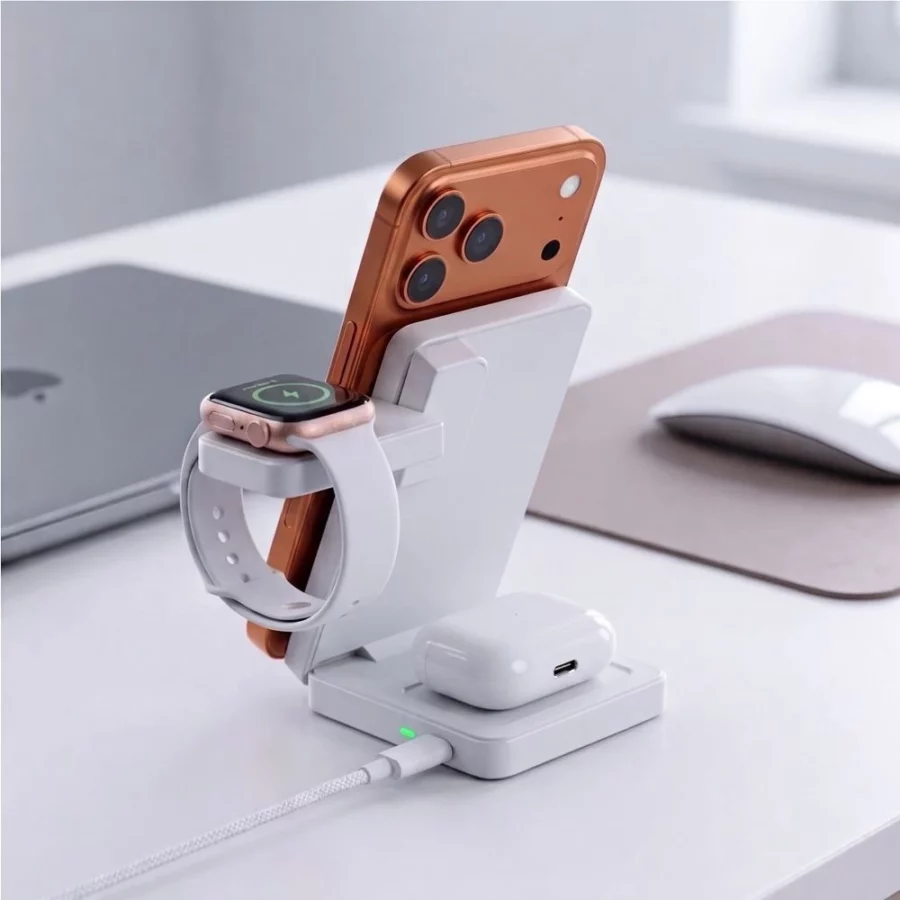 Ładowarka bezprzewodowa Tech-Protect A56 3in1 MagSafe 25W QI2.2 + kabel USB-C / USB-C 100 cm - biała