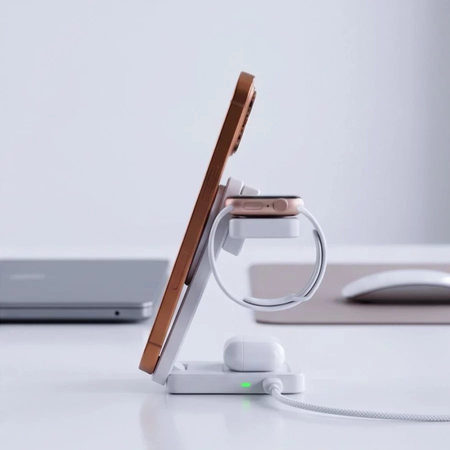 Ładowarka bezprzewodowa Tech-Protect A56 3in1 MagSafe 25W QI2.2 + kabel USB-C / USB-C 100 cm - biała