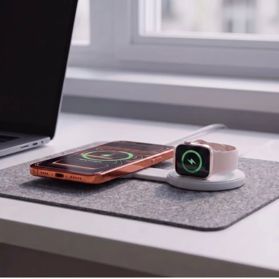 Ładowarka bezprzewodowa Tech-Protect A55 2in1 MagSafe 25W QI2.2 + kabel USB-C / USB-C 100 cm - biała