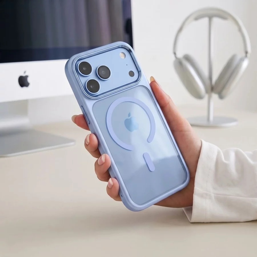 Etui Tech-Protect Magmat Magsafe CC na iPhone 17 Pro / 18 Pro - przezroczysto-jasnoniebieskie