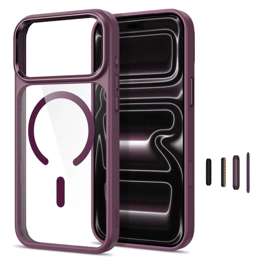 Etui Tech-Protect Magmat Magsafe CC na iPhone 17 Pro Max / 18 Pro Max - przezroczysto-burgundowe