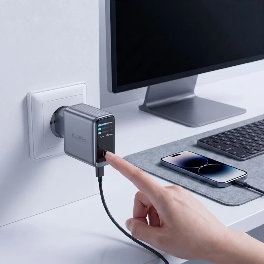 Ładowarka sieciowa Tech-Protect PowerVision NC100W-GaN 3-Port PD 100W / QC3.0 - ciemnoszara