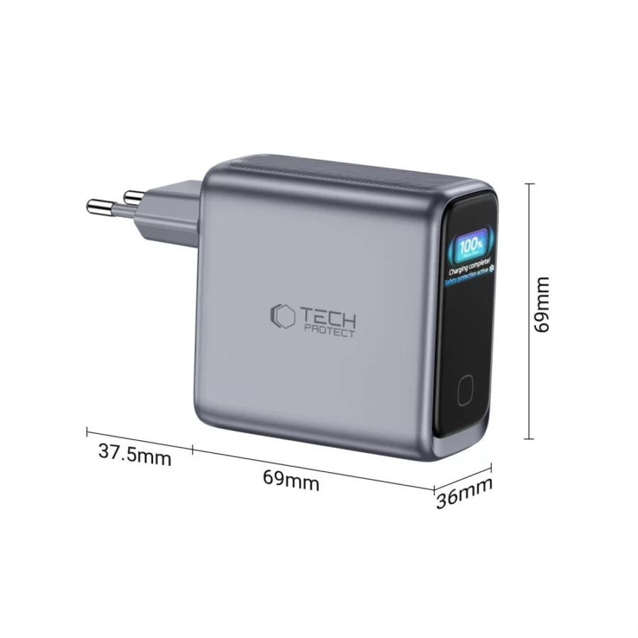 Ładowarka sieciowa Tech-Protect PowerVision NC140W-GaN 4-PORT PD 140W / QC3.0 - ciemnoszara