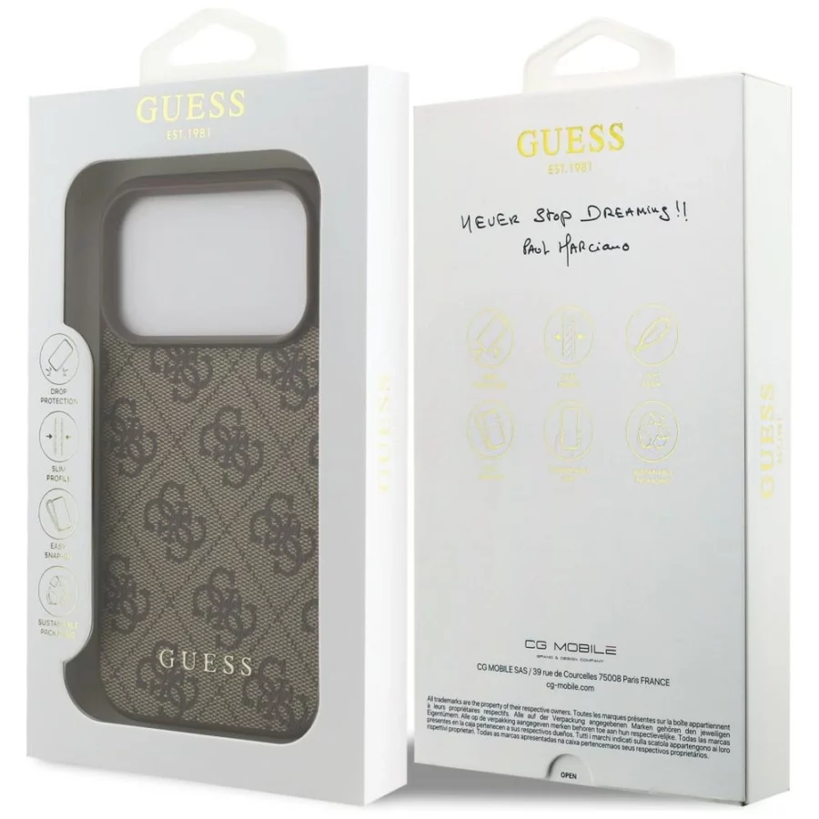 Etui Guess 4G Classic na iPhone 17 Pro / 18 Pro - brązowe