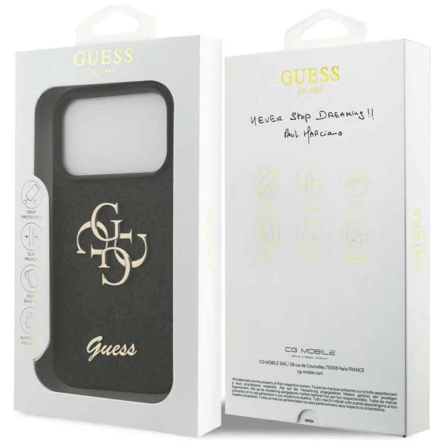 Etui Guess Fixed Glitter Big 4G na iPhone 17 Pro / 18 Pro - czarne