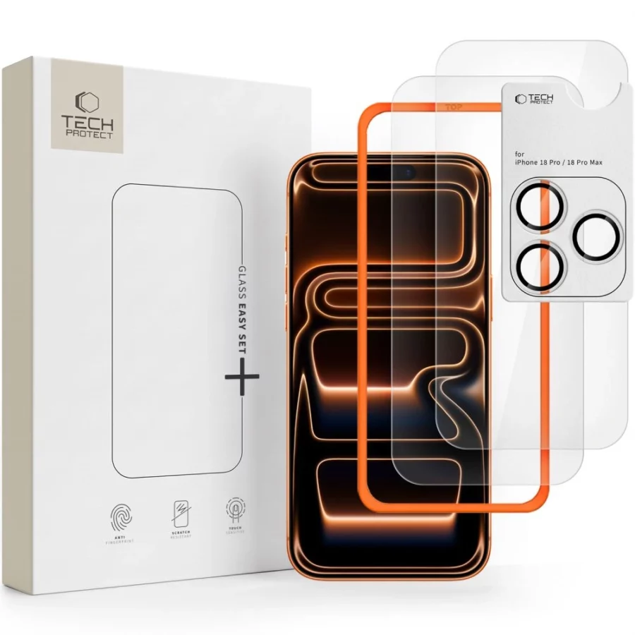Szkło hartowane Tech-Protect Easy Set+ 2-Pack na wyświetlacz oraz szkło hartowane na obiektyw na iPhone 18 Pro Max