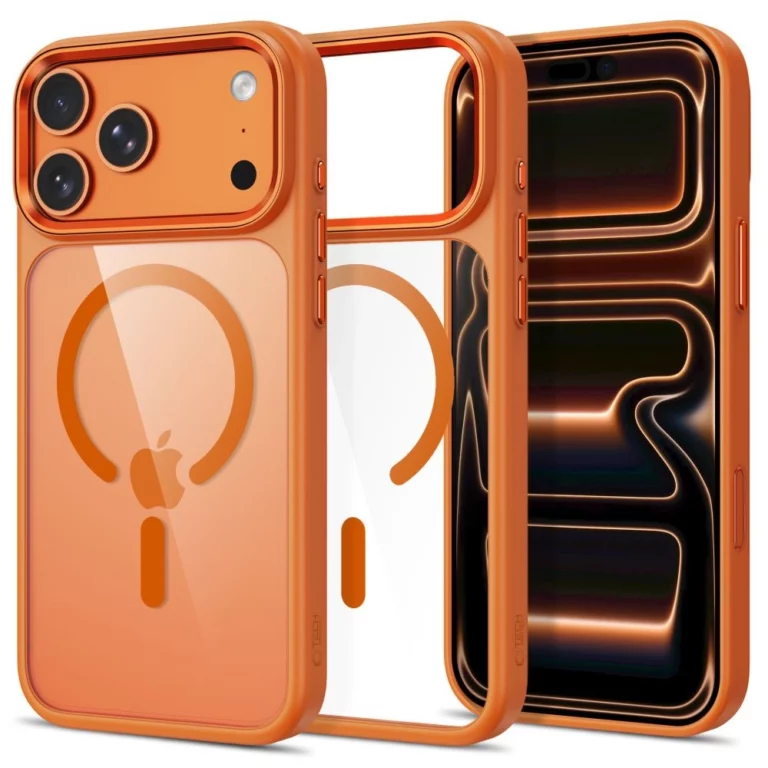 Etui Tech-Protect Magmat Magsafe CC na iPhone 17 Pro / 18 Pro - pomaraczowo-przezroczyste