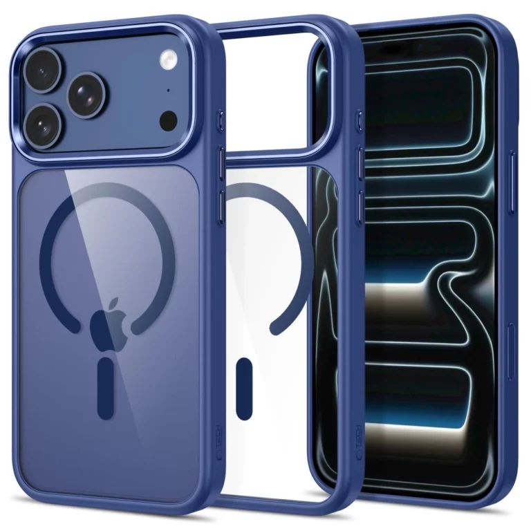 Etui Tech-Protect Magmat Magsafe CC na iPhone 17 Pro / 18 Pro - granatowo-przezroczyste