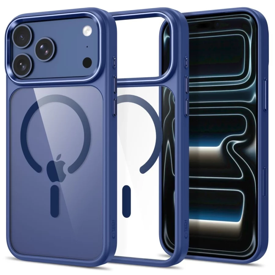 Etui Tech-Protect Magmat Magsafe CC na iPhone 17 Pro / 18 Pro - granatowo-przezroczyste