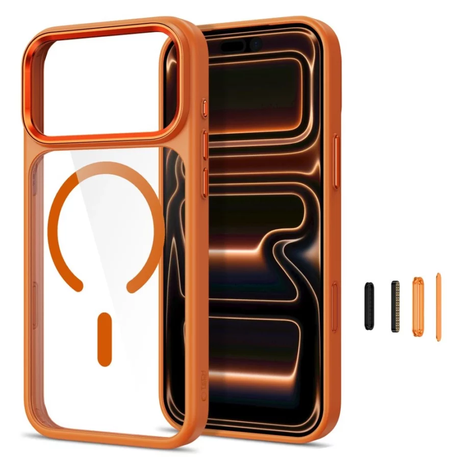 Etui Tech-Protect Magmat Magsafe CC na iPhone 17 Pro Max / 18 Pro Max - pomaraczowo-przezroczyste