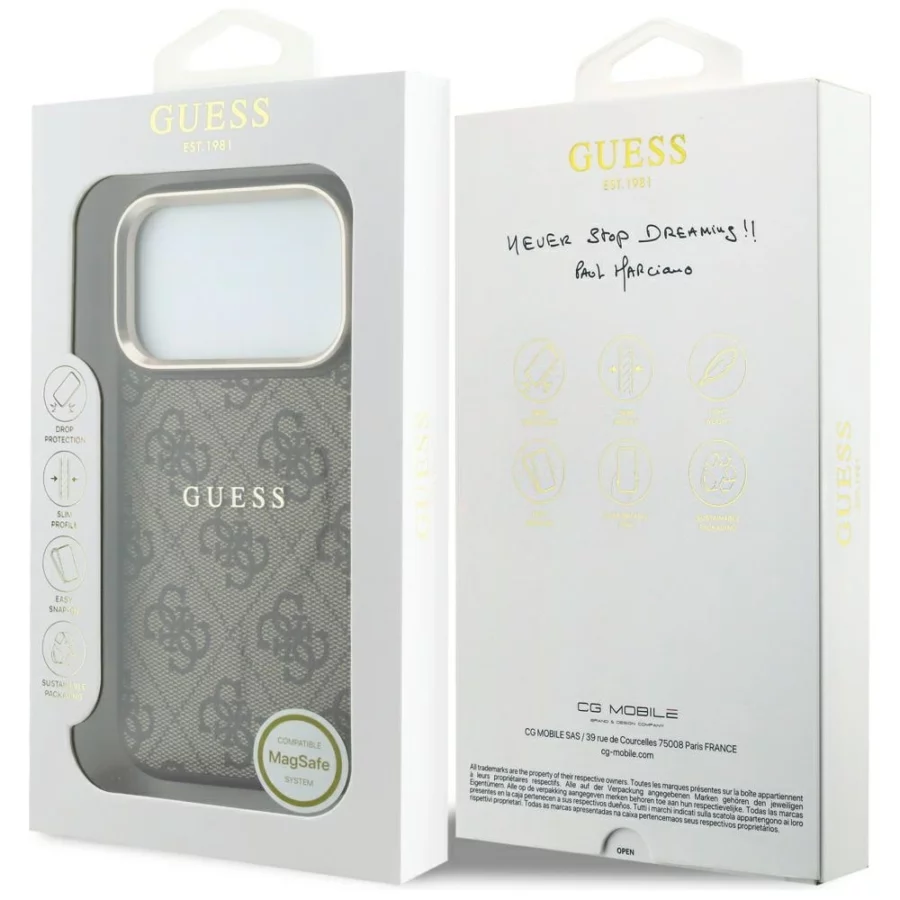 Etui Guess Embossed 4G Classic MagSafe na iPhone 17 Pro Max / 18 Pro Max - brązowe
