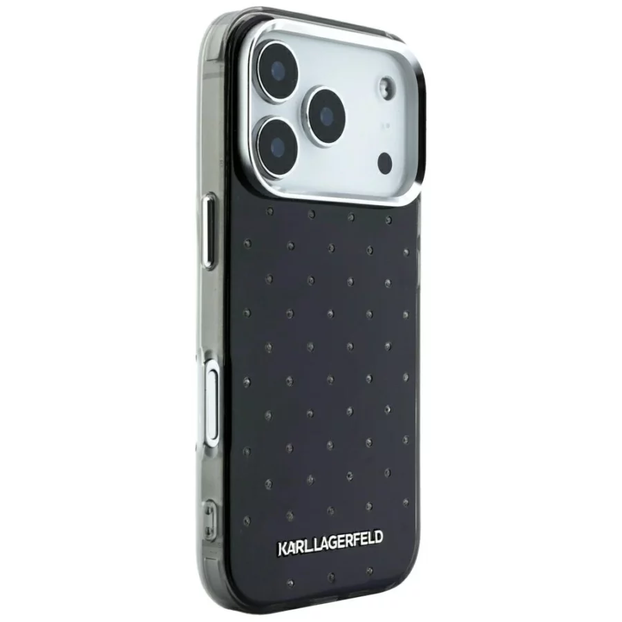 Etui Karl Lagerfeld IML Rhinestones Allover and Electroplated Logo na iPhone 17 Pro / 18 Pro  - czarne