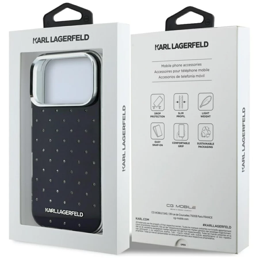 Etui Karl Lagerfeld IML Rhinestones Allover and Electroplated Logo na iPhone 17 Pro / 18 Pro  - czarne