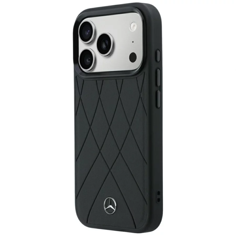 Etui Mercedes Leather Crossed Lines MagSafe na iPhone 17 Pro / 18 Pro - czarne