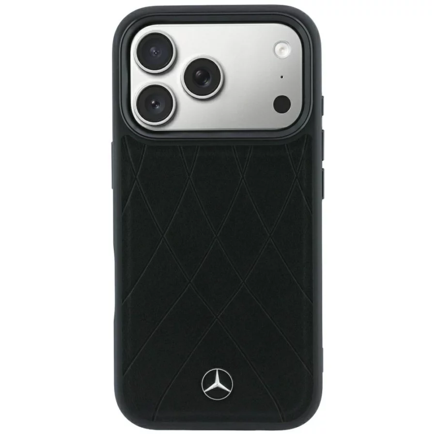 Etui Mercedes Leather Crossed Lines MagSafe na iPhone 17 Pro / 18 Pro - czarne