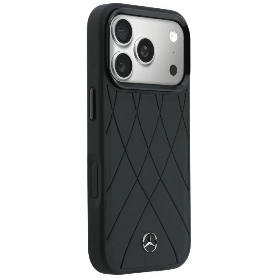 Etui Mercedes Leather Crossed Lines MagSafe na iPhone 17 Pro / 18 Pro - czarne