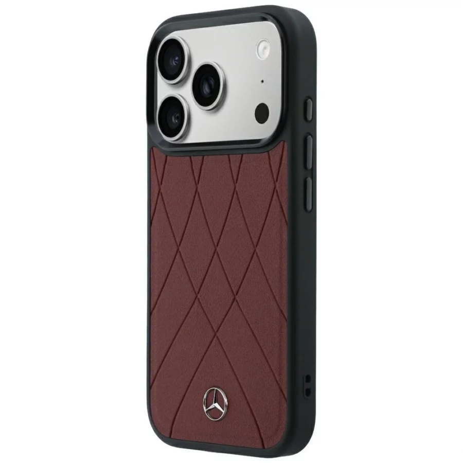 Etui Mercedes Leather Crossed Lines MagSafe na iPhone 17 Pro Max / 18 Pro Max - burgundowe